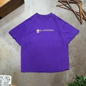 Vintage 90s Oklahoma Embroidered Tee Mens 2XL Purple White Tultex Spellout Shirt